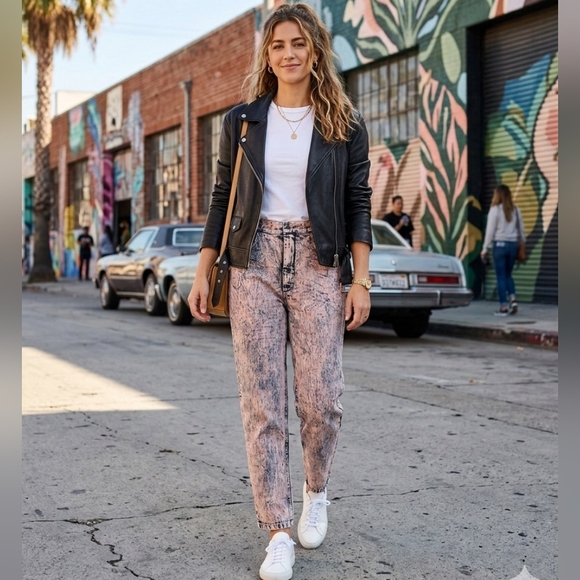 Toit Volant Pink Acid Wash High Rise 103 Tapered Jeans